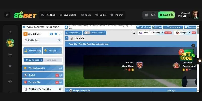 Tổng quan sảnh thể thao 1X2gaming 86bet